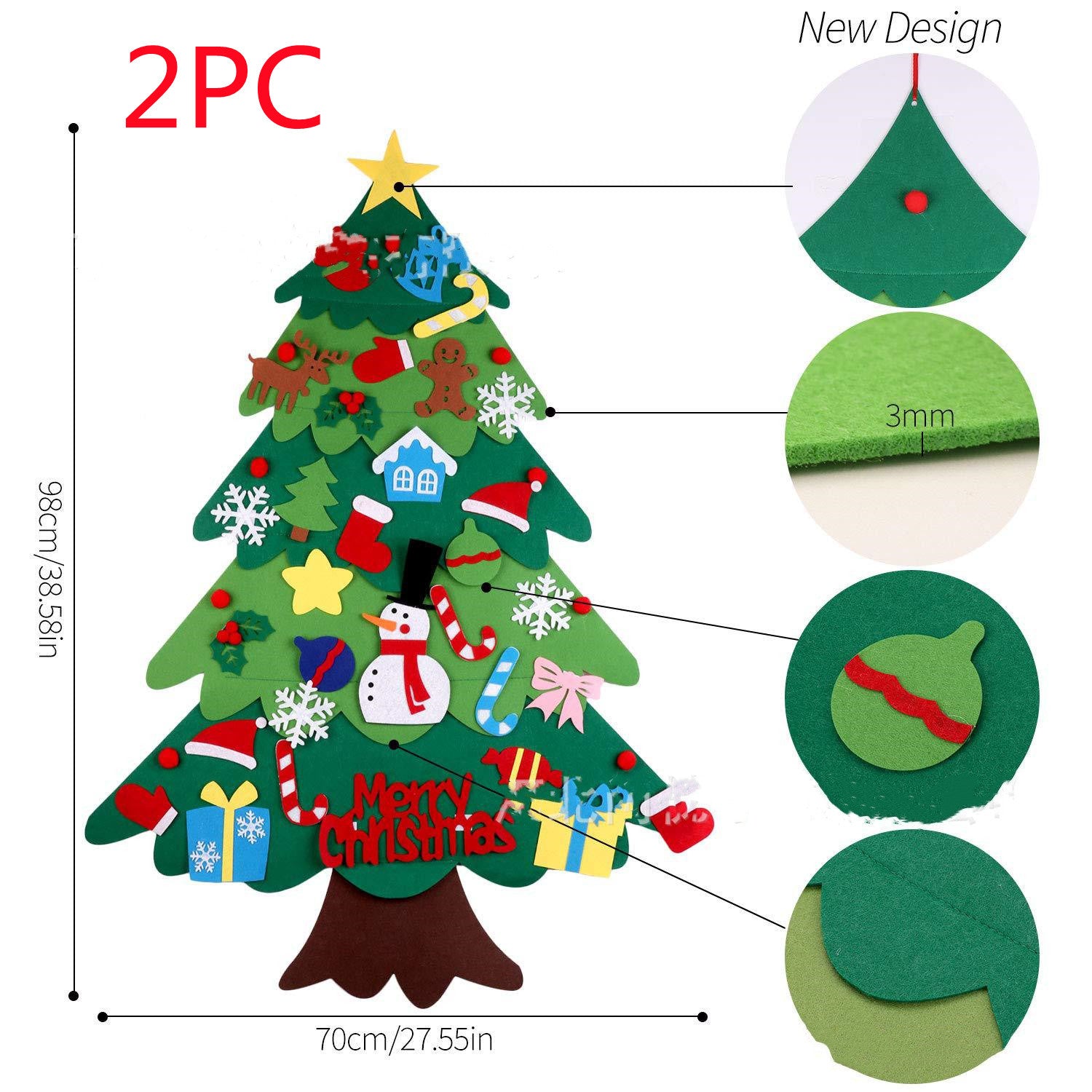 Children's DIY felt Christmas tree with lights