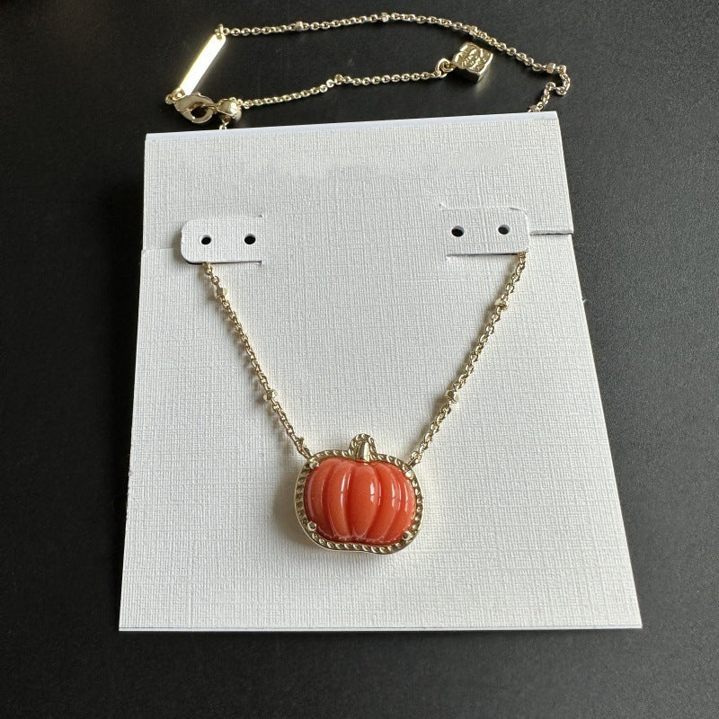 Halloween Orange Weird Atmosphere Small Pumpkin Necklace