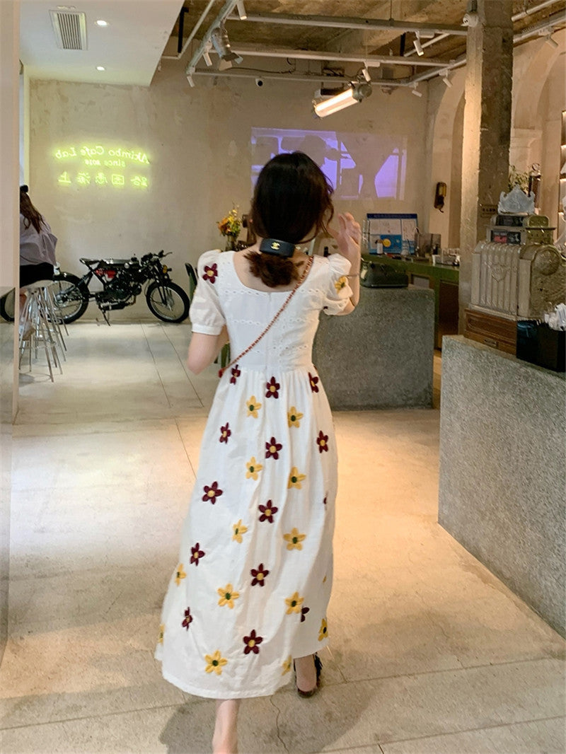 Skirt Summer Women"s New French Floral Dress With Slim Waist And Goddess Style Bubble Sleeve Skirt