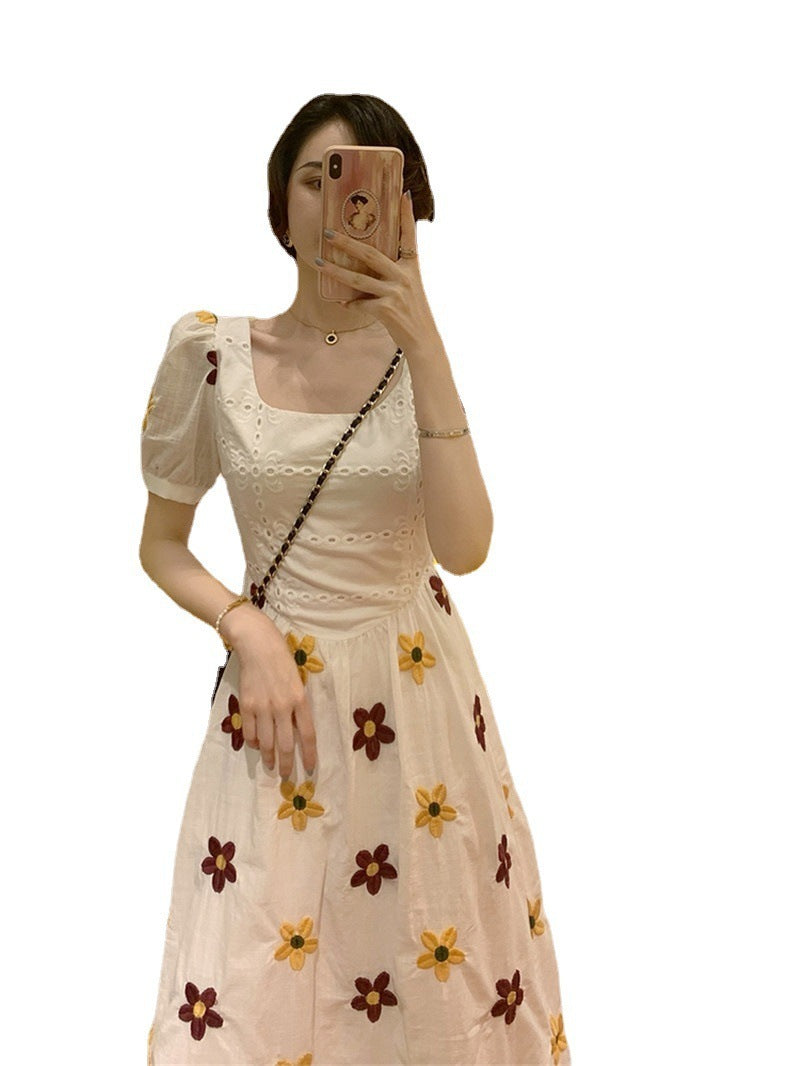 Skirt Summer Women"s New French Floral Dress With Slim Waist And Goddess Style Bubble Sleeve Skirt