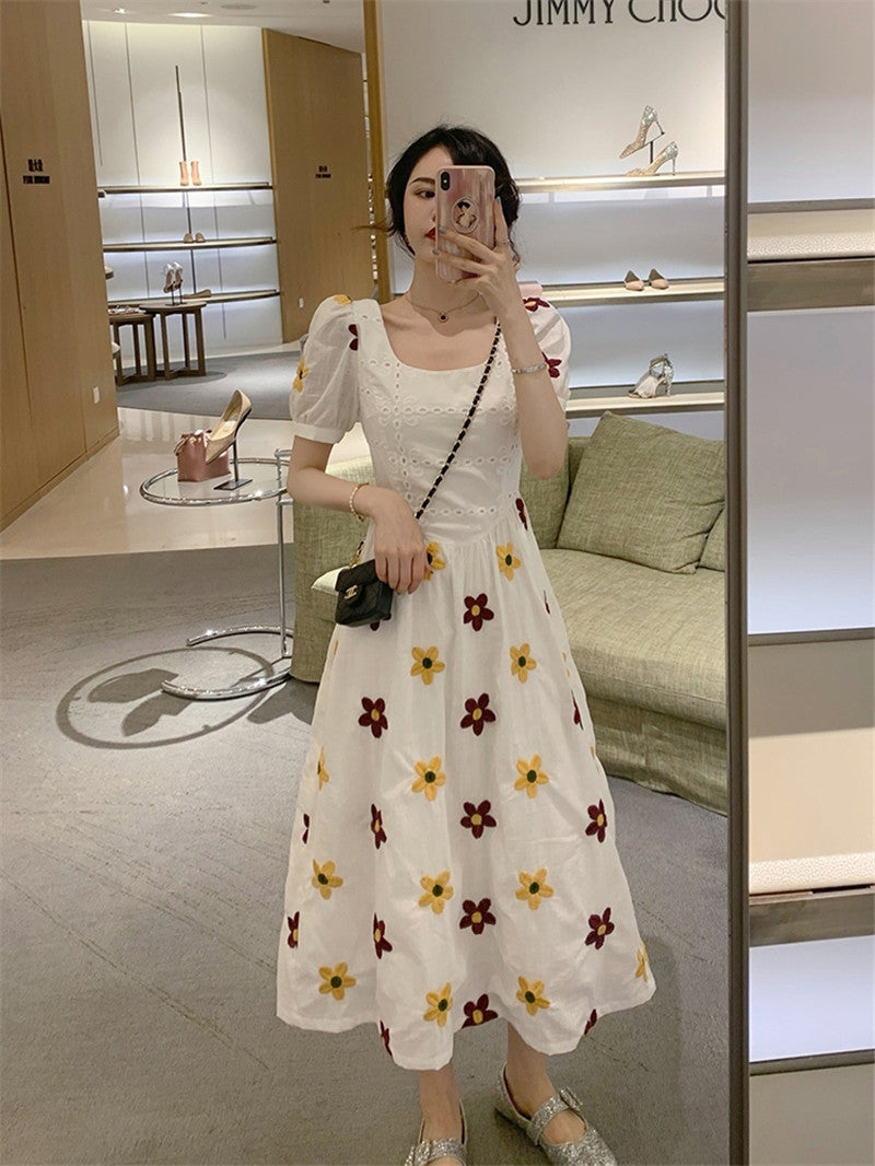 Skirt Summer Women"s New French Floral Dress With Slim Waist And Goddess Style Bubble Sleeve Skirt