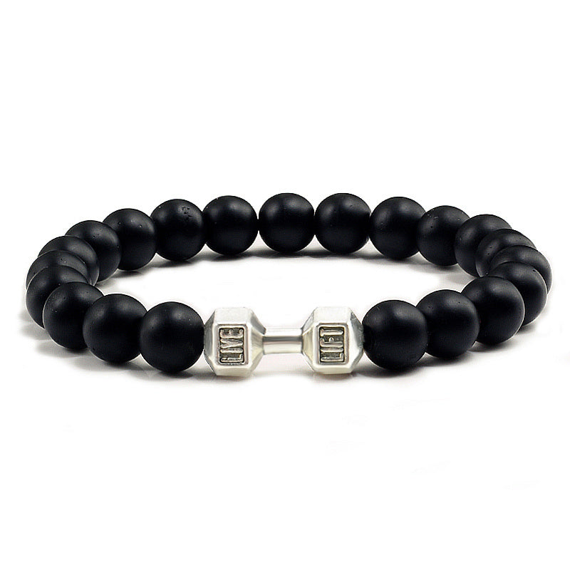 Men's Jewelry Alloy Metal Barbell & Lava Rock Stone Beads Fitness Fashion Dumbbell Bracelet