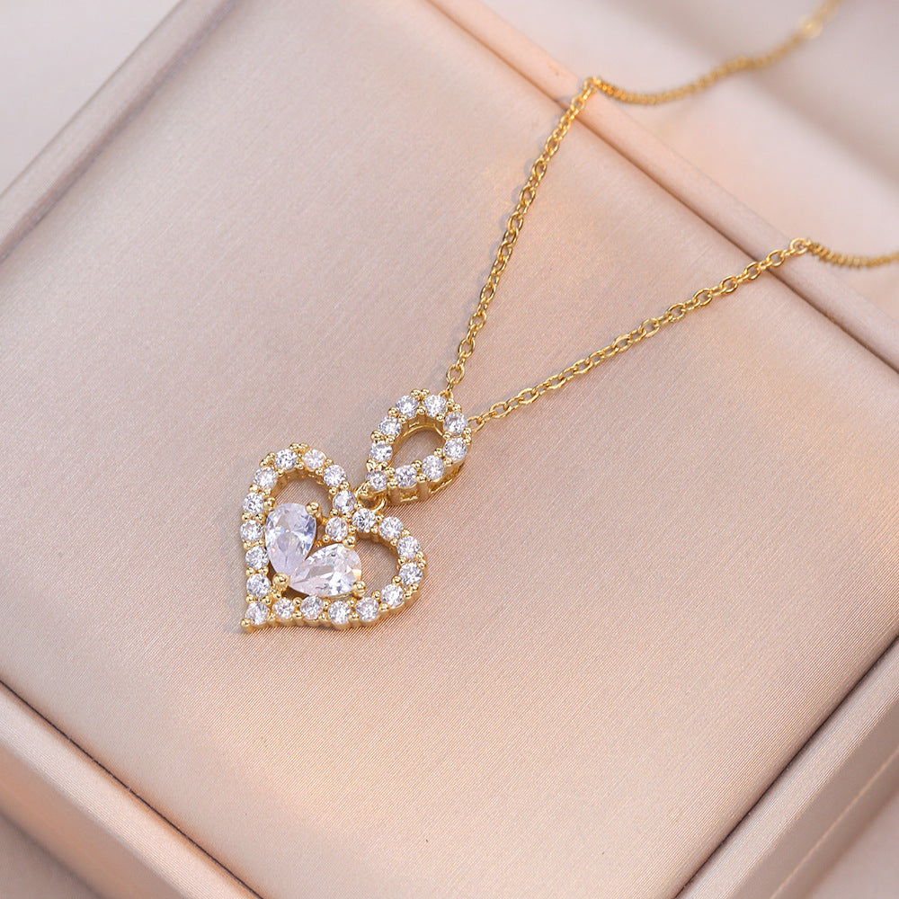 Exquisite Luxury Rhinestone Crystal Heart Pendants Necklaces For Women Party Jewelry Gifts Fashion Jewelry