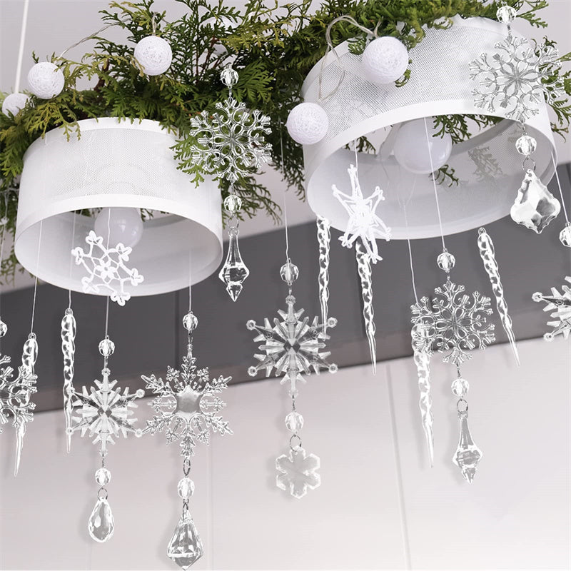 10pcs Christmas Tree Hanging Pendants Acrylic Ice Strip Snow Ceiling Xmas Ornaments New Year Christmas Decoration Home Decor